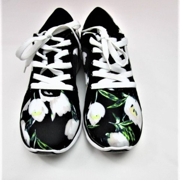 JustFab Shoes - Black Floral Fashion Sneakers By Just Fab